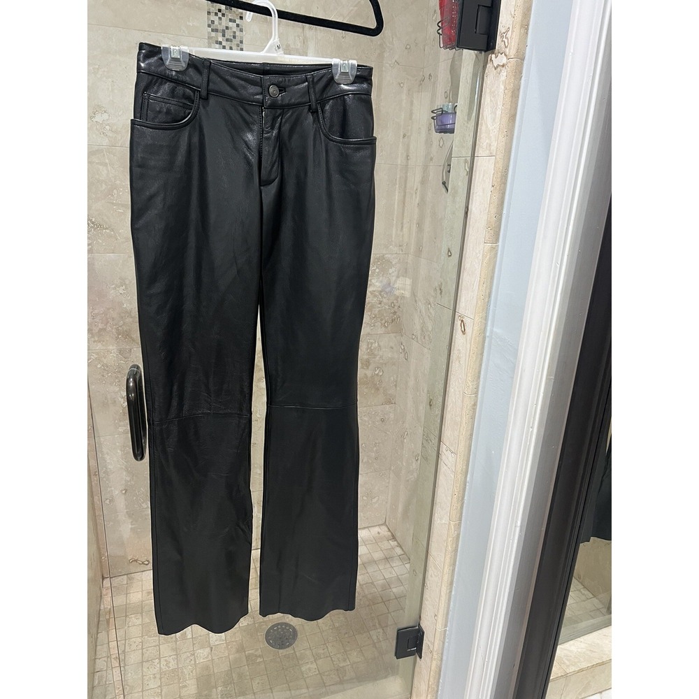 Wilsons Leather Maxima Black Leather Pants Womens Sz 4 Bootcut Motorcycle Wide